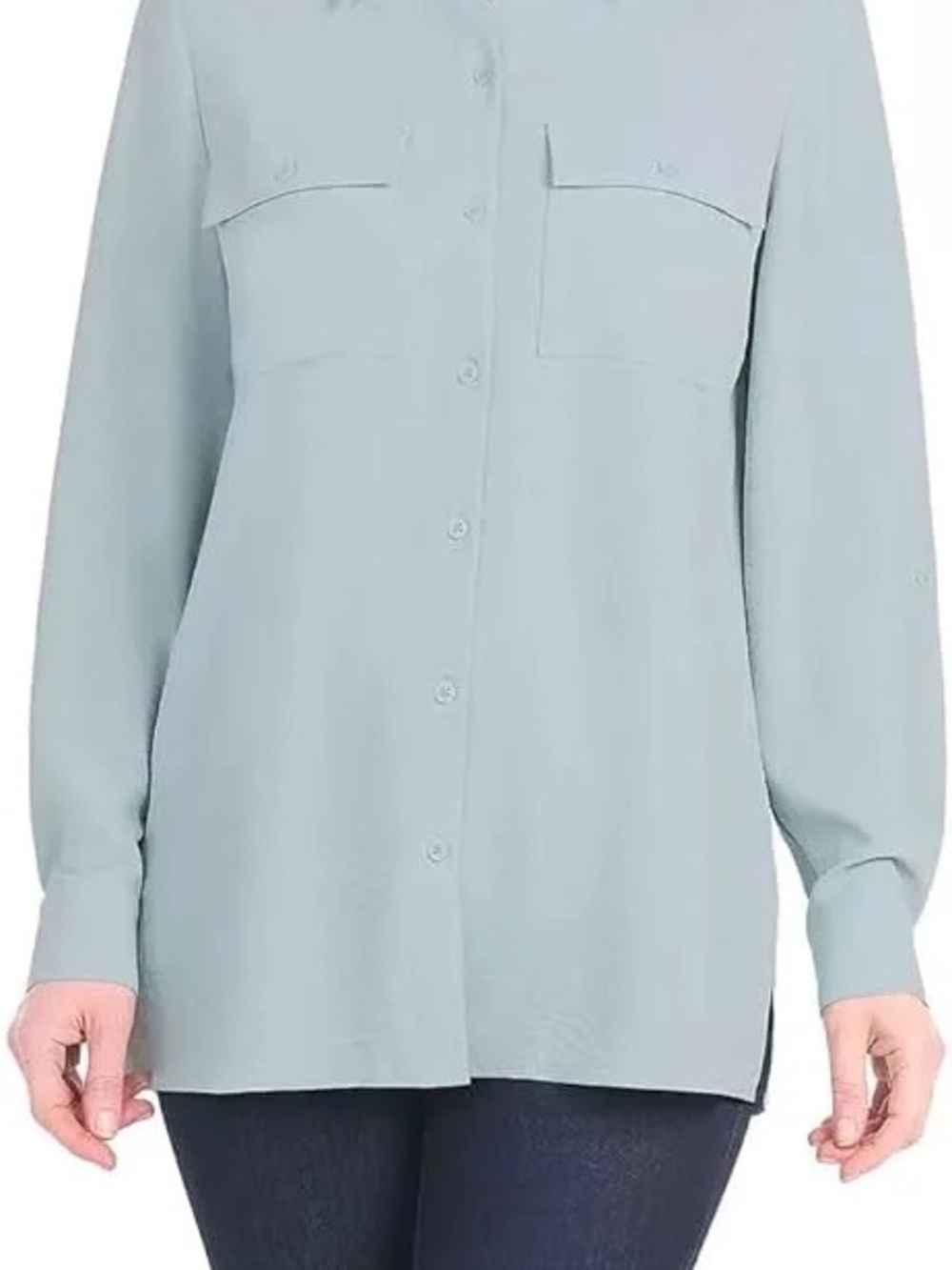 Light Blue Women's Button-Front Long Sleeve Top